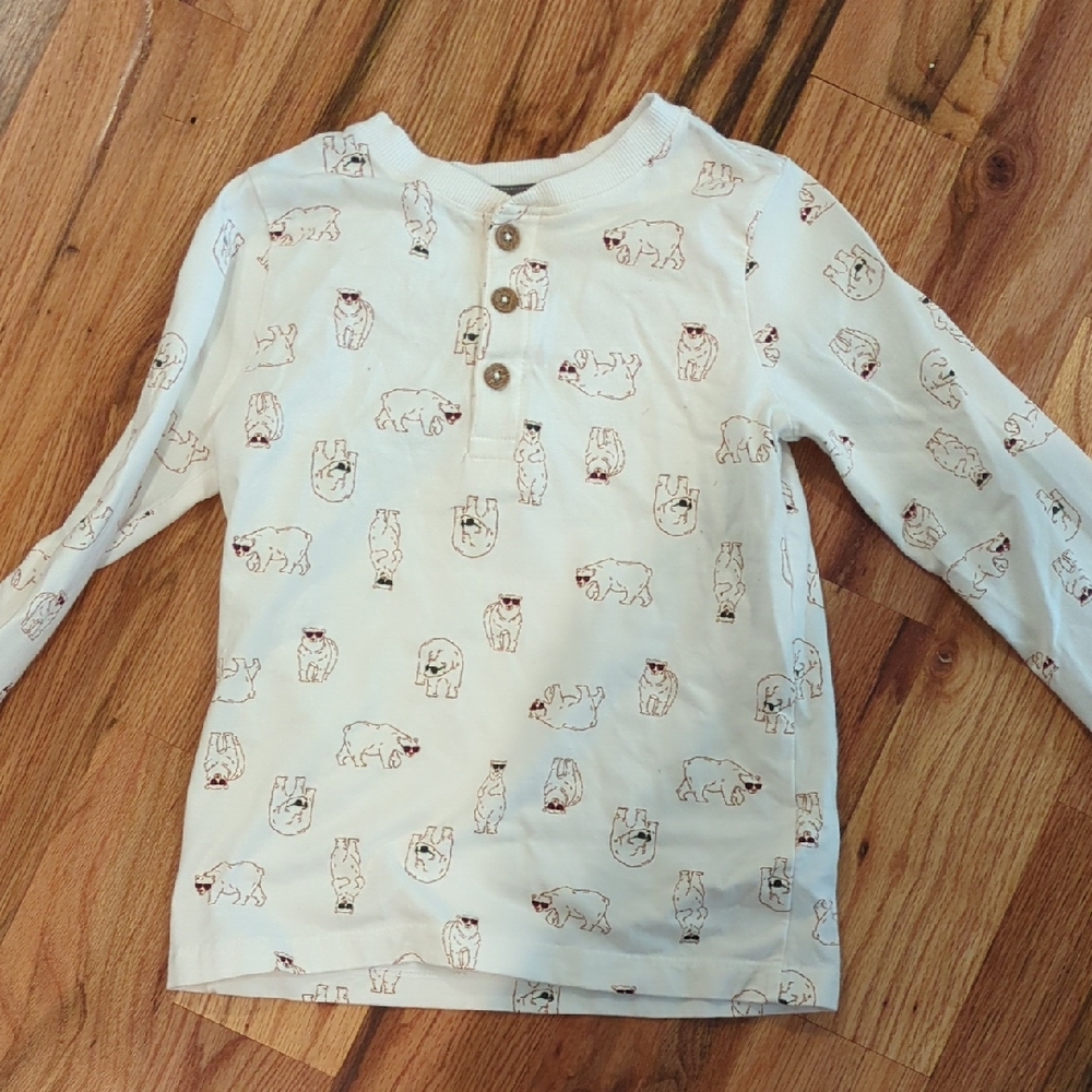 Flapdoodles White Long-Sleeve Henley with Bear Print